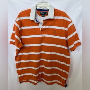 Polo Ralph Lauren Quilted Striped SS Rugby Shirt Orange White w/ Pony